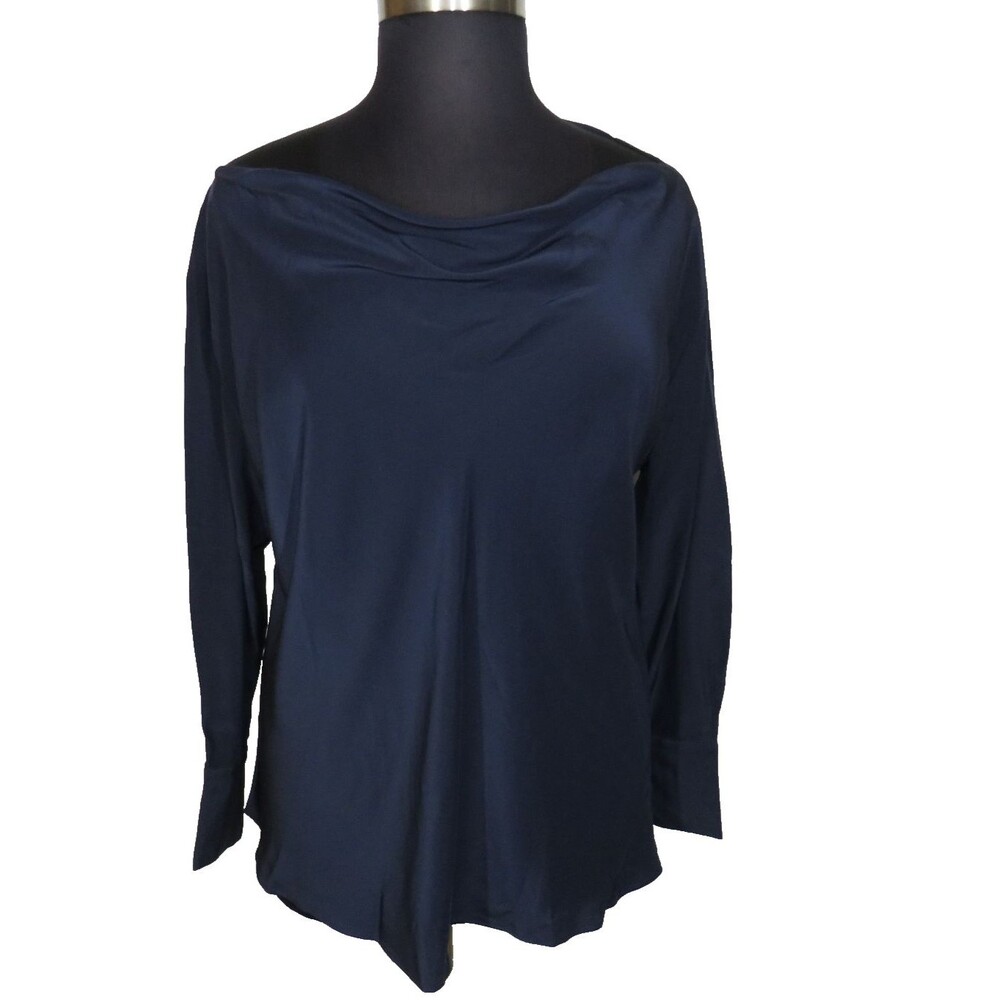Pari Passu Navy Silk Bias Draped Neck On Or Off Shoulder Poet Blouse Size 16